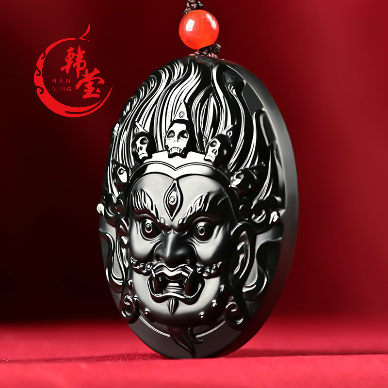 韩莹(koreing) 天然新疆和田玉 黑羊脂墨碧大黑天财神塔青玉吊坠玉佩