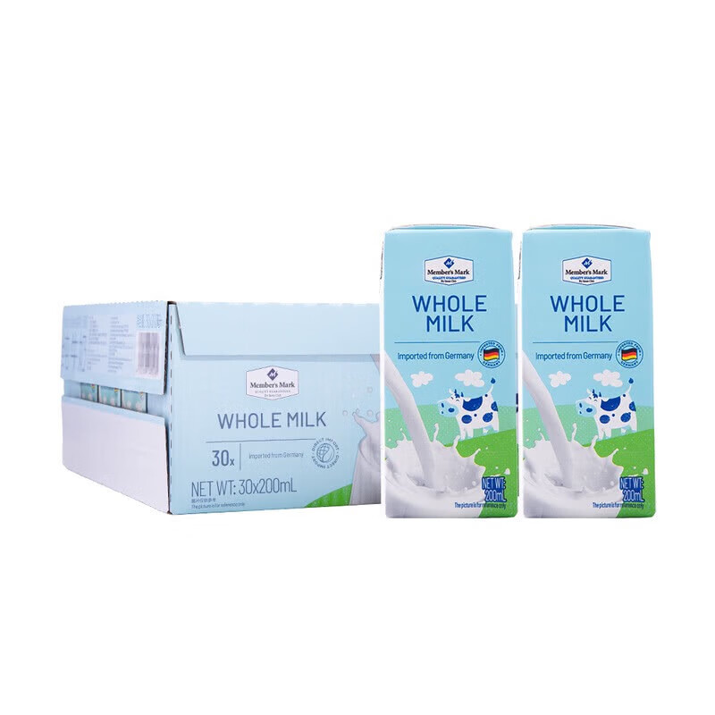 members mark 德国进口 全脂牛乳纯牛奶(灭菌乳)200ml*30盒早餐