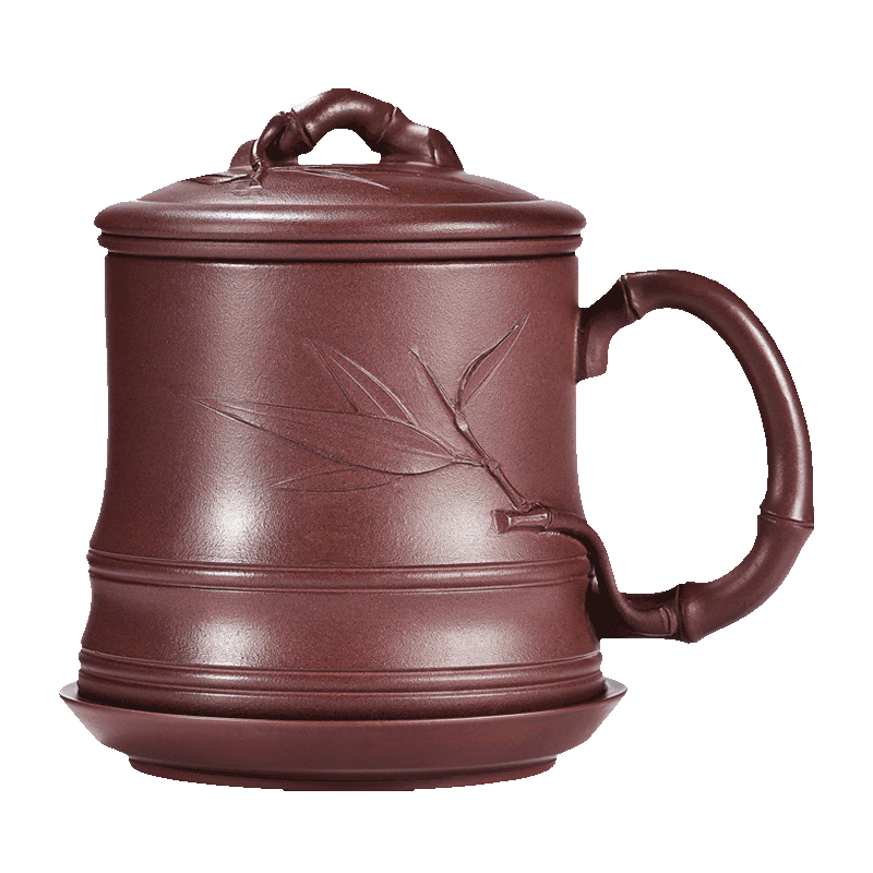 云禪尚陶 宜興紫砂杯茶杯手工茶具茶水分離帶過濾功夫茶具商務(wù)辦公禮品水杯子泡茶器  空山竹語（四件套）約500CC