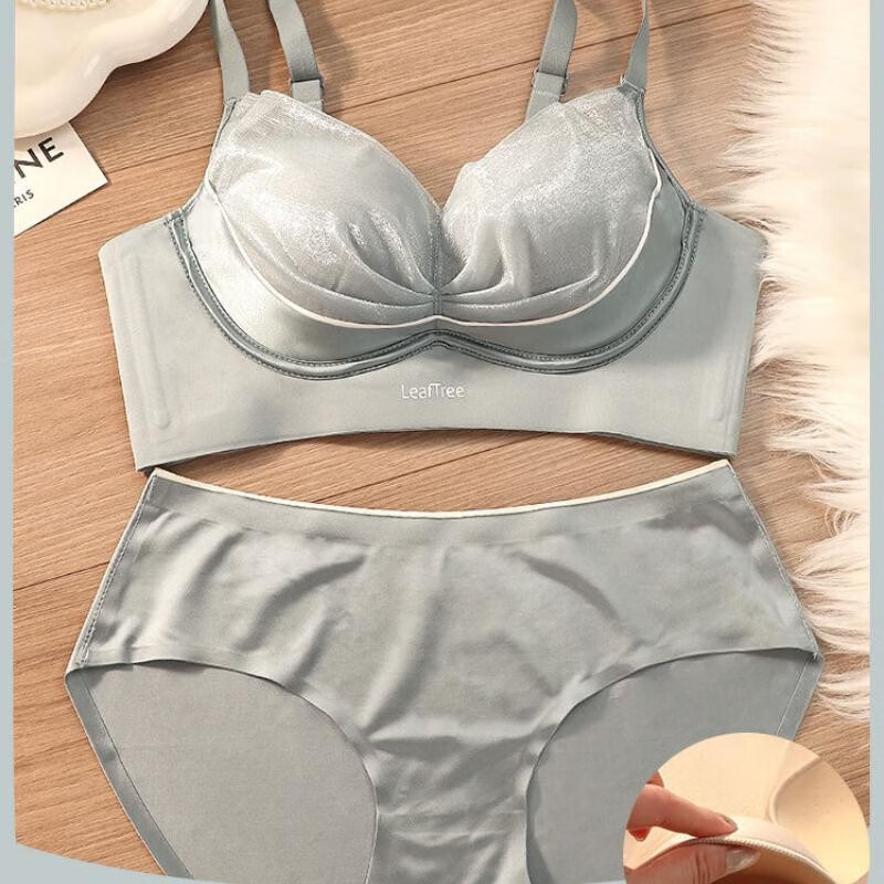 KJ文胸无钢圈内衣女收副乳调整型文胸薄款女士性感蕾丝聚拢胸罩 082【中厚杯】芥末黄 90B =40B(单件内衣)