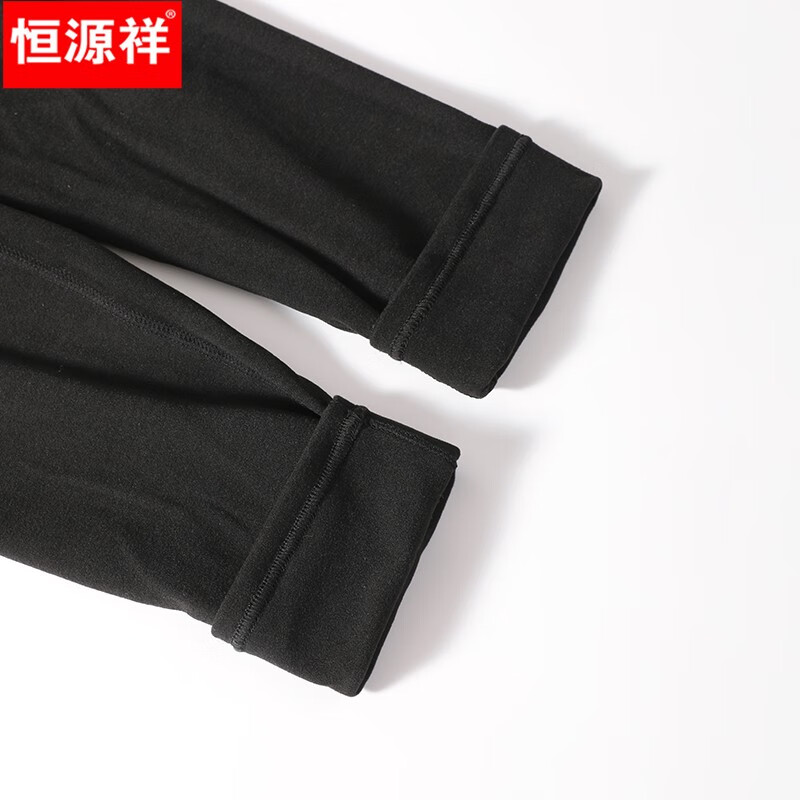 恒源祥男士加绒薄款冬季新品护膝保暖裤修身打底裤弹力高腰中老年秋裤 黑色480克 L (165) 建议(95-130斤)
