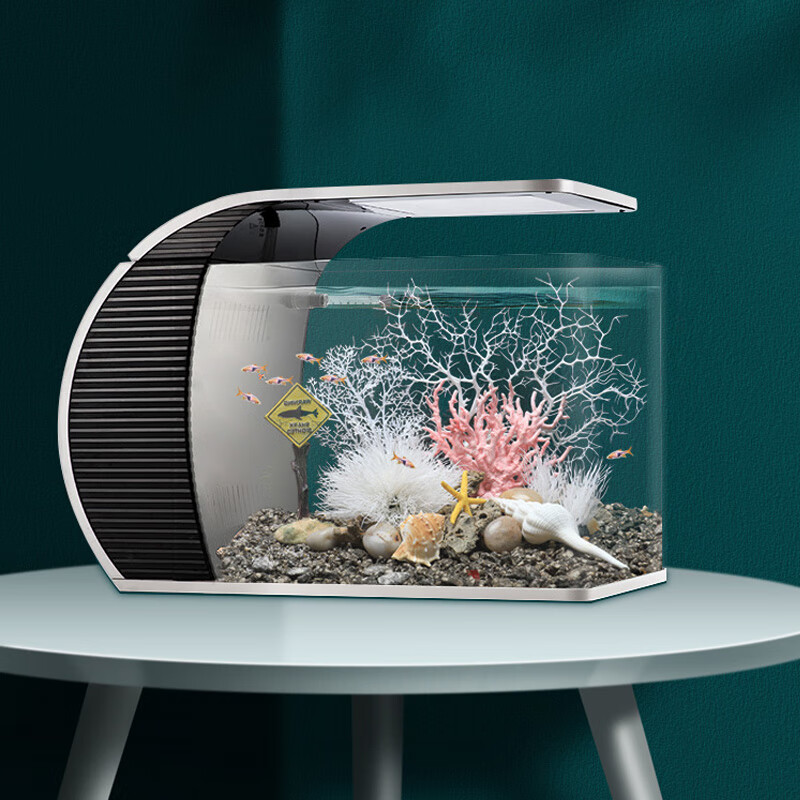 瑞龙（ruilong）新款高清玻璃桌面鱼缸客厅家用造景小型侧滤热带鱼斗鱼生态金鱼缸 白色标配套餐（不含造景） 长43cm*宽23cm*高32cm