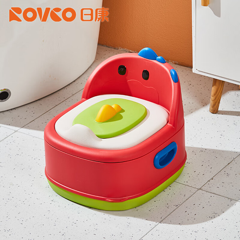 日康儿童马桶坐便器小男孩女宝宝婴幼儿专用训练厕所座便尿桶尿盆 恐龙坐便器 红色