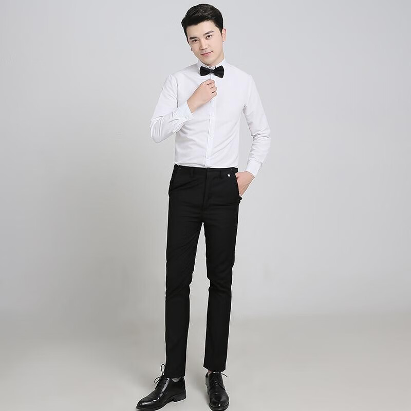 长袖白衬衫 黑裤 黑领结 m