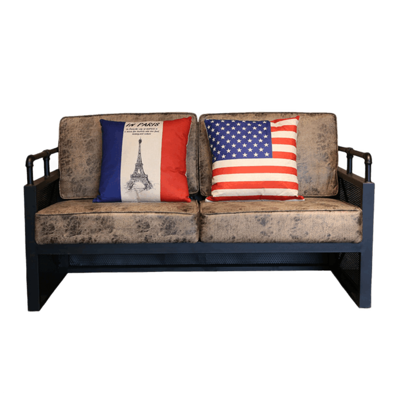 休闲办公沙发双人单人位loft复古铁艺卡座沙发卡座餐桌咖啡厅奶茶店西餐厅酒吧工业风沙发桌椅组合 长桌实木水曲柳