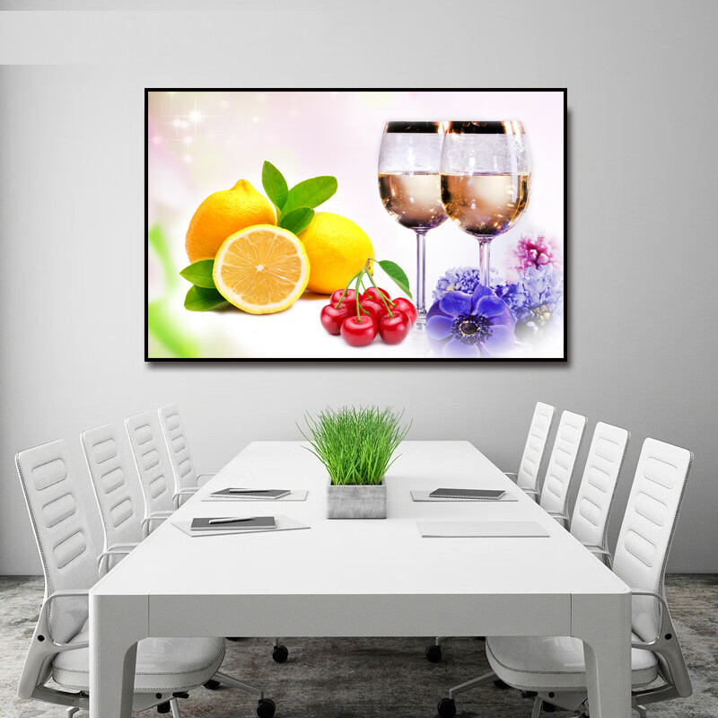 精品】餐厅水果酒杯装饰画酒柜厨房餐桌背景画餐边柜饭厅墙壁轻奢风