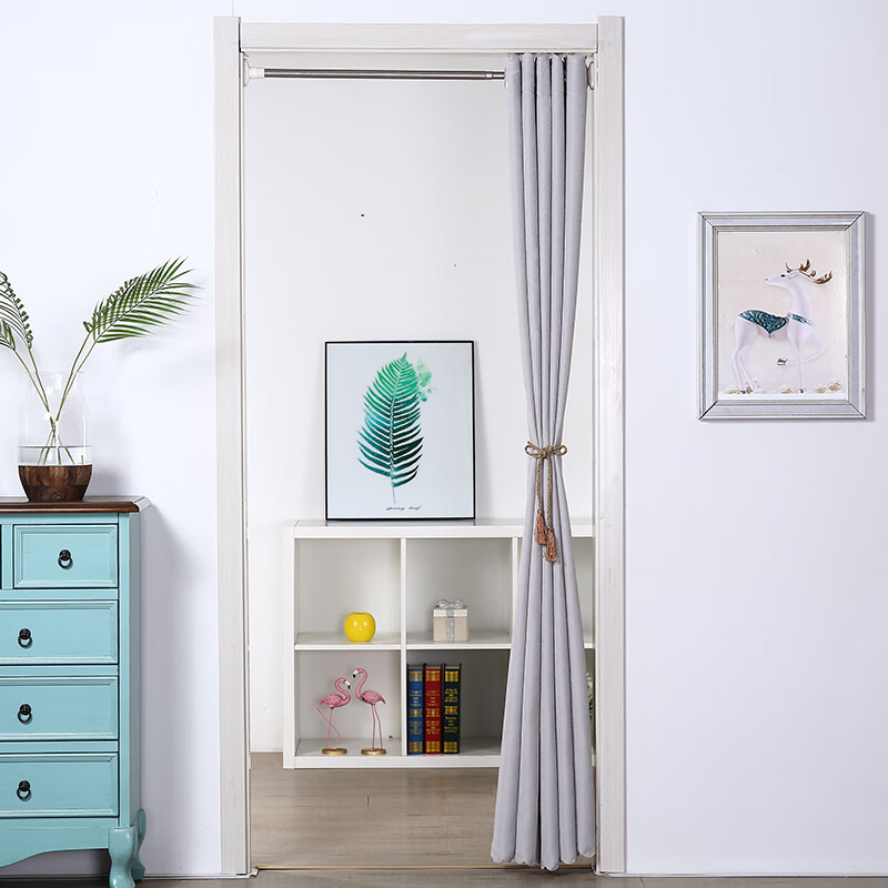 爱巢鸟 布艺门帘隔断帘免打孔空调帘卧室厨房卫生间家用挂帘遮挡帘子 烟灰色(打孔式)  帘宽200*高180cm/配杆110-150cm