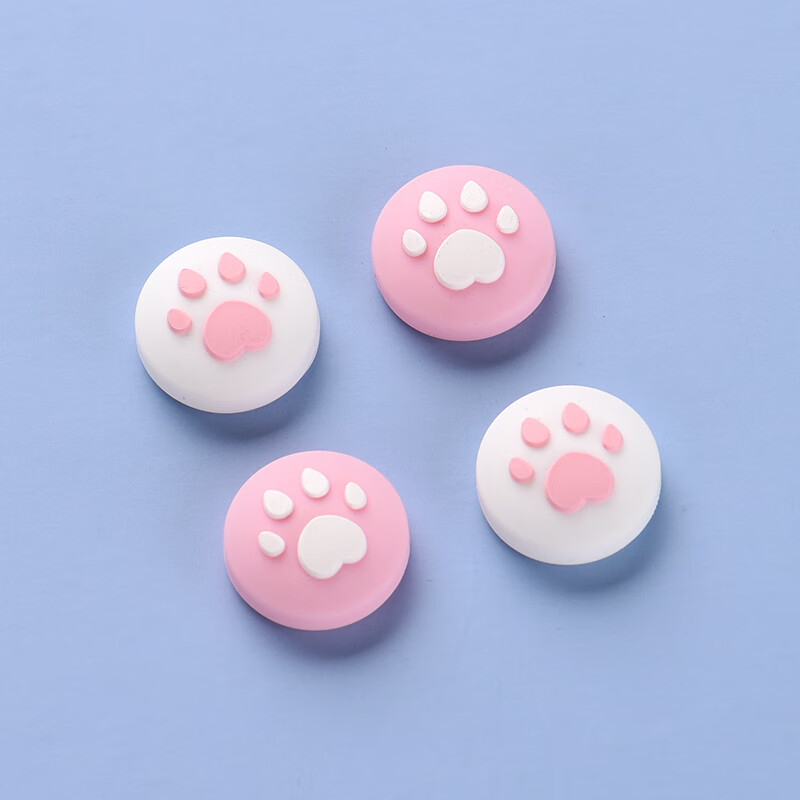 适配lite动森纯色小清新可爱猫爪按键帽防滑oled摇杆帽 粉白猫爪两对