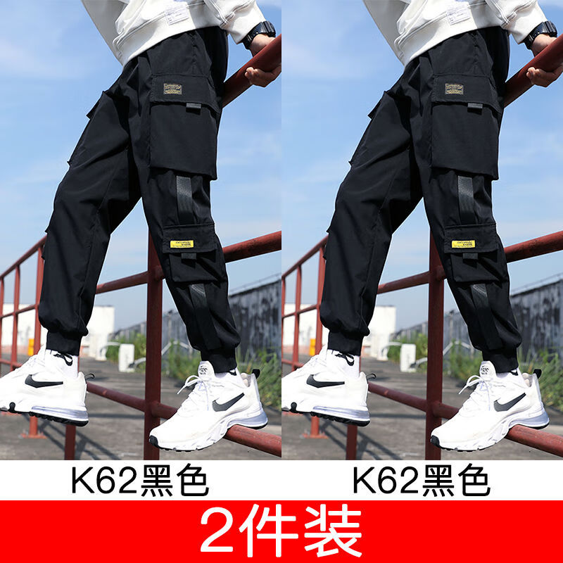 男生秋冬天穿的魔术贴收腿工装裤裤子男工装裤男士潮牌韩版宽松潮流