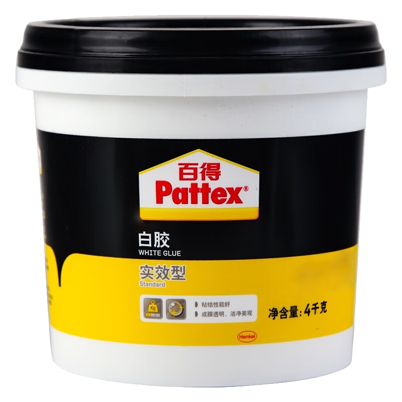 百得（Pattex）德國漢高白膠木工膠白乳膠手工膠強力粘貼成膜透明環(huán)保無味可吊頂 環(huán)保白乳膠（大桶10KG）