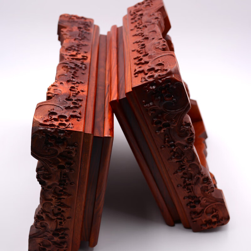 卫亮红檀木水浪浮雕奇石假山鱼缸盆景花瓶红木工艺品实木摆件佛像底座