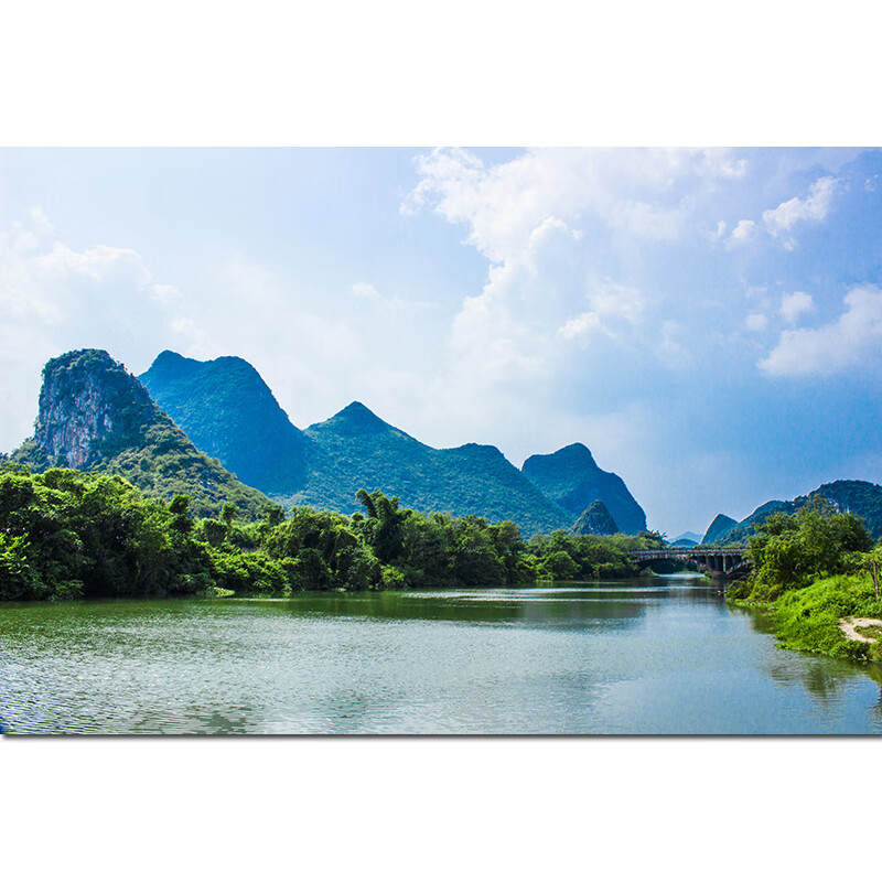 桂林山水画世界名景山川青山湖泊森林风景画聚财酒店客厅自粘挂画 q76