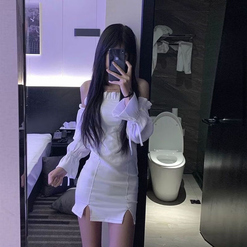 凌菲小姐(miss ling fei)一字肩连衣裙高级感社会女裙子快手网红性感