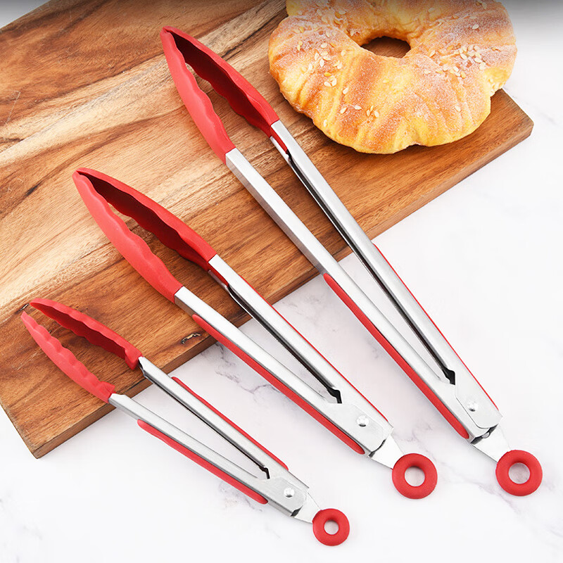 云独耐高温食品级防烫夹 硅胶食品夹牛排夹子食物烧肉夹 加长烧烤夹子 魅力红 大号12寸-33CM