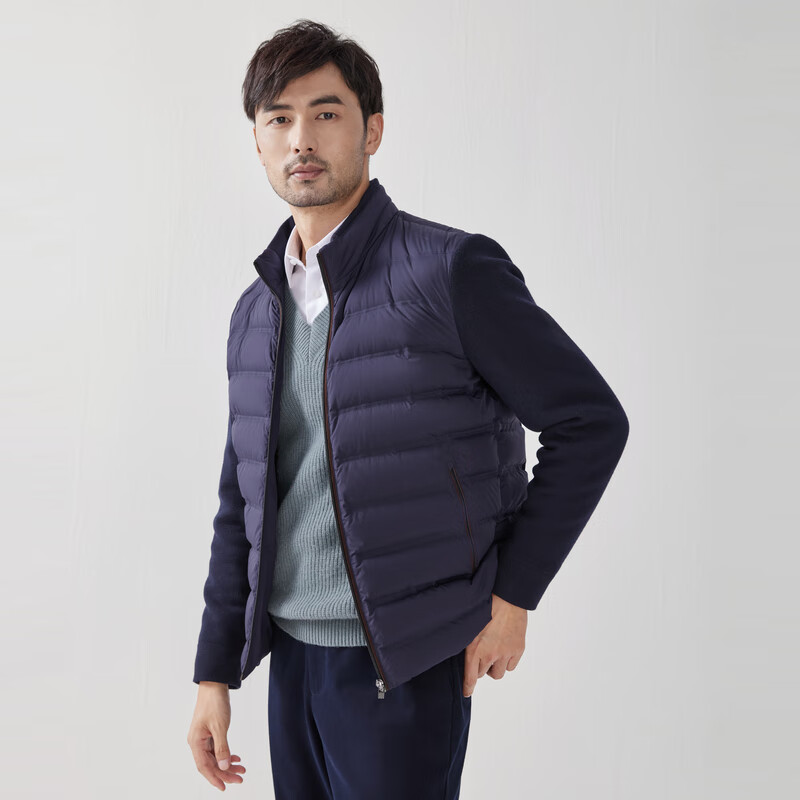 MAYOR男装藏青色立领针织袖白鹅绒羽绒服 藏青 XL 180/100A(52A)