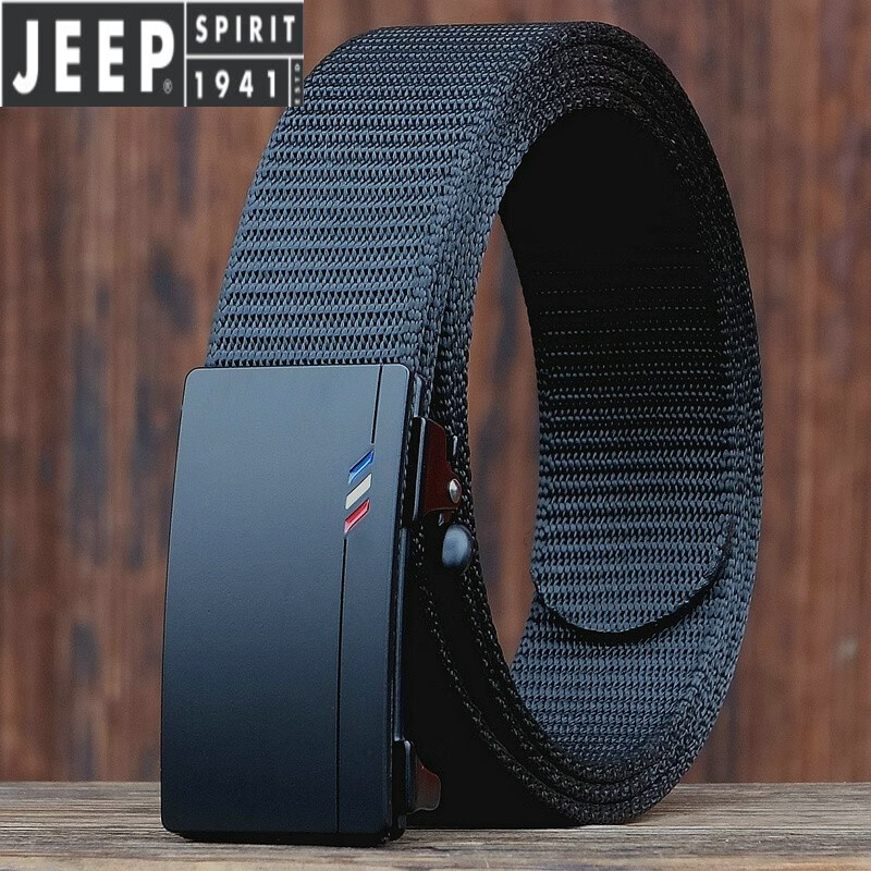 JEEP SPIRIT百搭尼龙帆布情人节皮带腰带裤带外内穿扣男士生休闲无牙无孔 321款:黑色 110cm