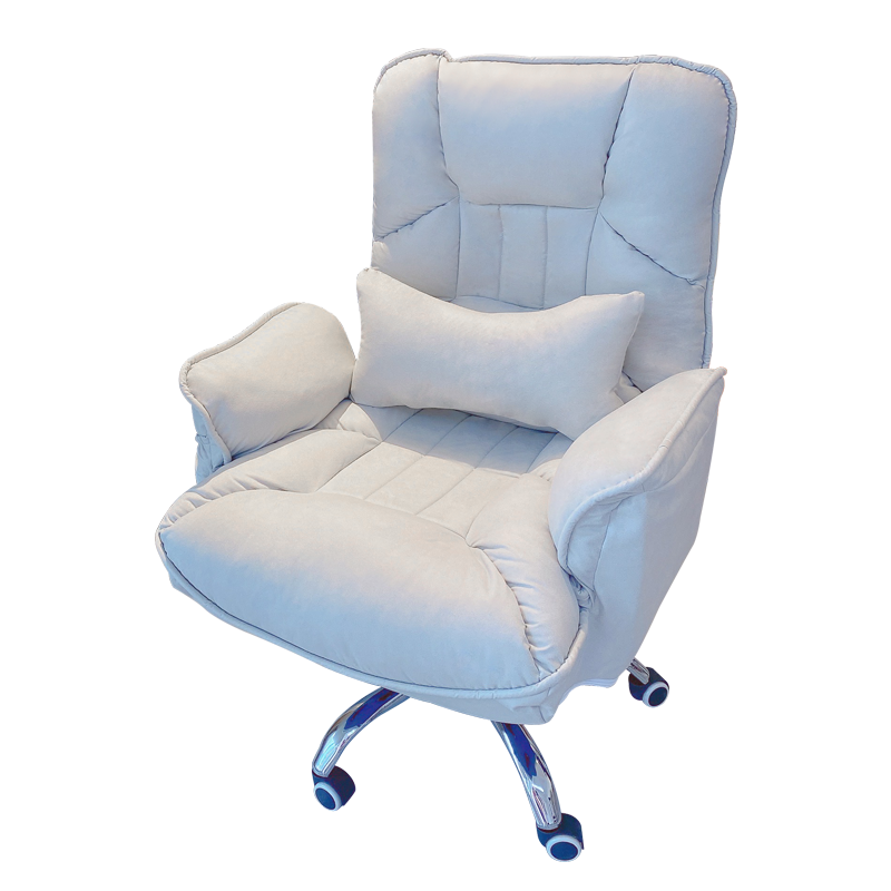 欧吉懒人电脑沙发椅家用卧室书桌舒适升降椅子书房办公久坐靠背椅转椅 米白『逍遥功能+弹簧坐垫』 钢制脚  固定扶手