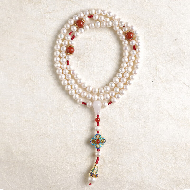 亚梵尼天然淡水白珍珠108颗佛珠念珠 白度母手持供养曼故宫扎清朝珠