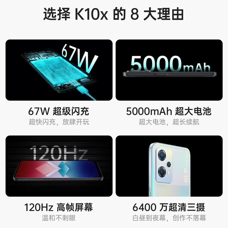 OPPO K10x 闪充超长续航 120Hz高帧屏幕 极光 12GB+256GB 老人安卓骁龙游戏电竞智能学生拍照 5G手机