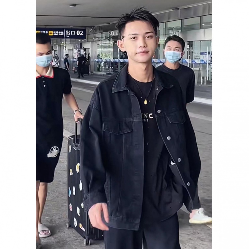 奈加图2021新款牛仔外套男网红潮流秋季帅气百搭黑色夹
