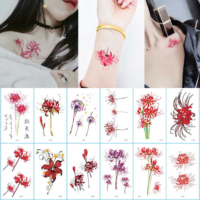 魅迪芬3d彼岸花纹身贴防水女半持久性感脚踝文身贴纸男ins曼珠沙华