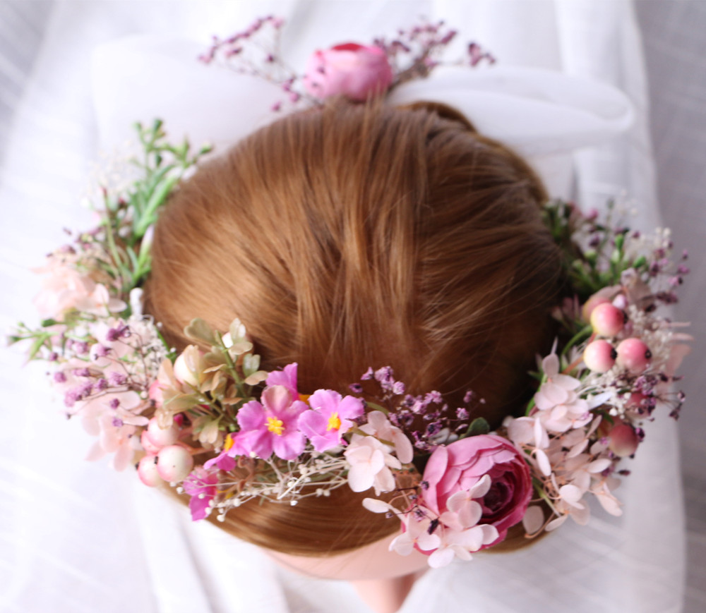 托托贴贴 花环头饰 韩式森系新娘花环头纱结婚发饰影楼婚纱礼服sn0690