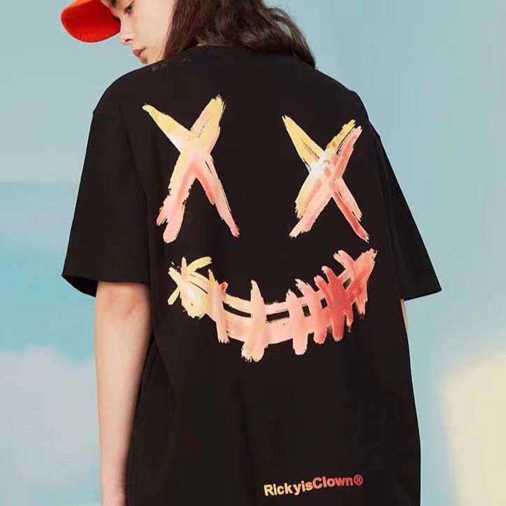 恺吉锐新款设计小丑撕裂笑脸短袖t恤男国潮牌潮流情侣装夏装宽松 小丑