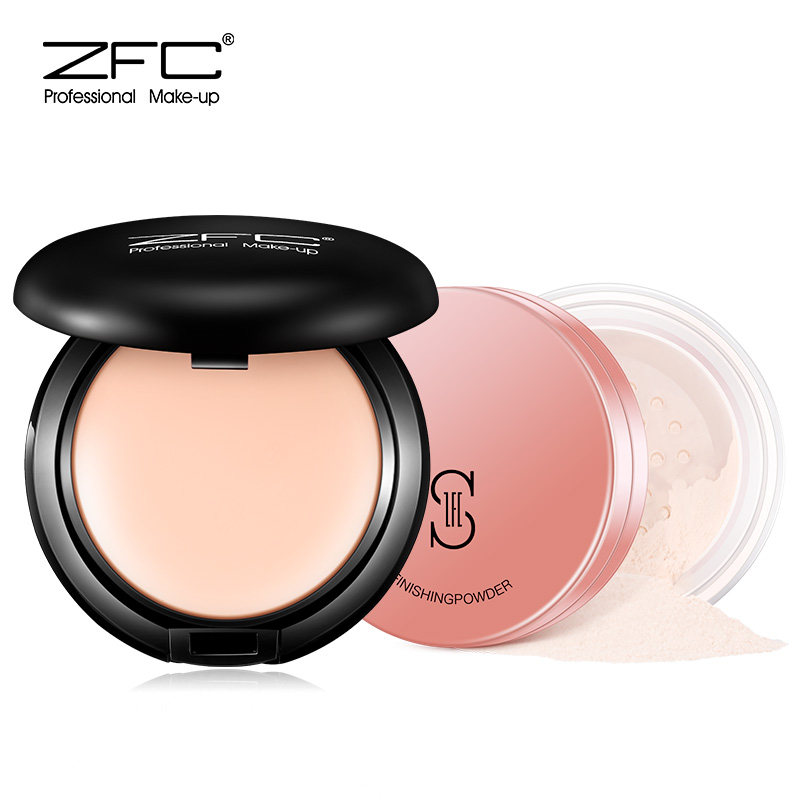 ZFC彩妆套装无痕粉底膏+定妆散粉组合遮瑕膏遮斑2件套情人节 浅肤色(粉底膏A02+蜜粉A02)