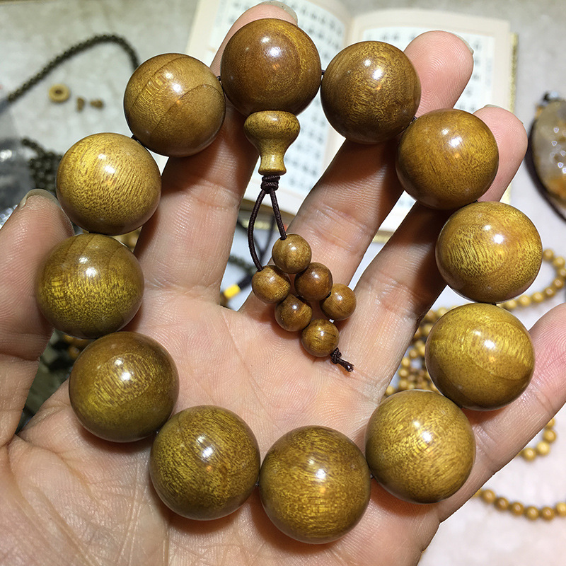 金丝楠木佛珠项链 108小叶紫檀木质念珠 文玩貔貅手链男女 黄料金丝