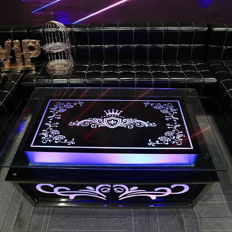 紫翼狮定制酒吧卡座ktv会所包厢钢化玻璃不锈钢茶几发光台桌子欧式