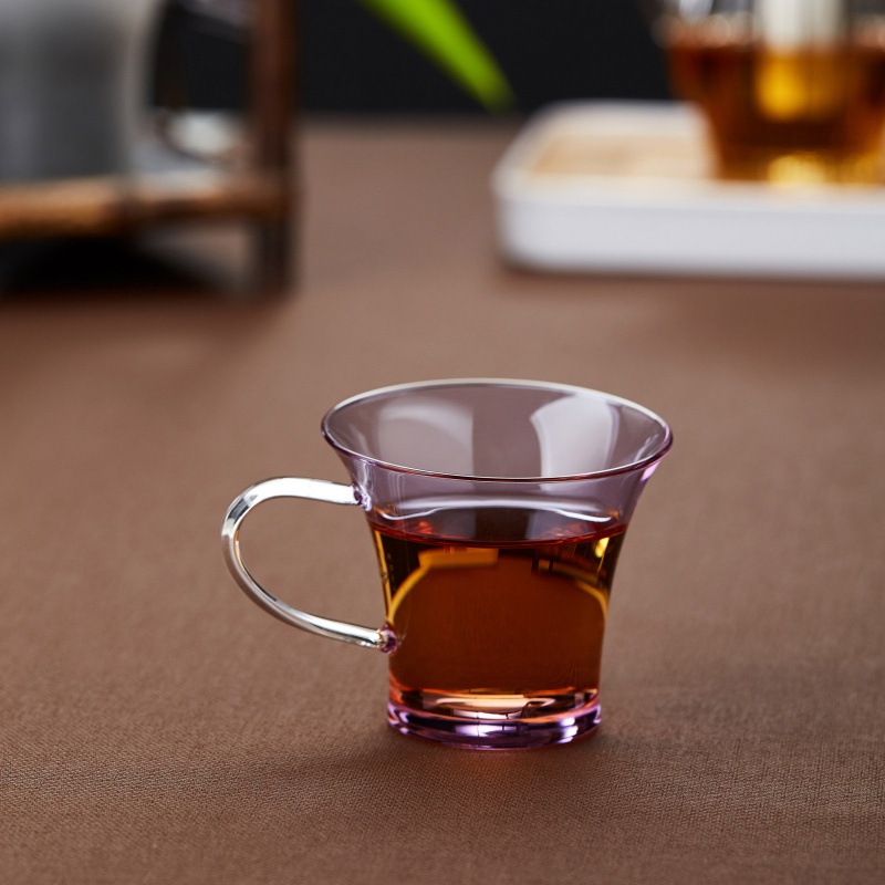 新羽 煮茶杯办公室迷你茶杯60ml耐热圆形玻璃茶具功夫品茗杯 紫罗兰款