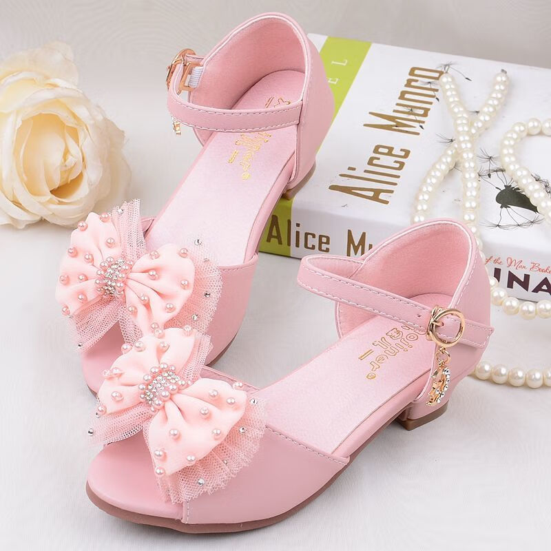 小黄鸭森活女童凉鞋2023新款儿童高跟鞋童鞋女公主鞋学生水晶鞋小女孩