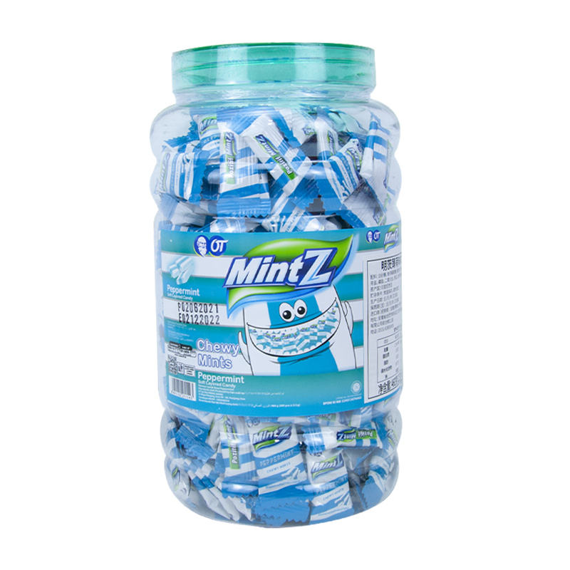印尼进口MintZ薄荷糖明茨桶装牛奶味460g奶糖清凉软糖生日零食 明茨薄荷味软糖460g