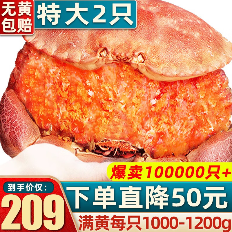 首鲜道 原装进口超大1-2只面包蟹鲜活熟冻螃蟹满黄大螃蟹海鲜蟹类 面包蟹 2只共2400-2000g（特大）