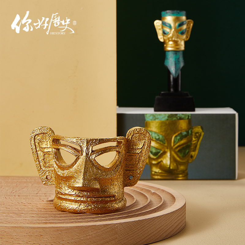 面具文创周边桌面摆件创意生日礼物送朋友文创纪念品 金面人头像摆件