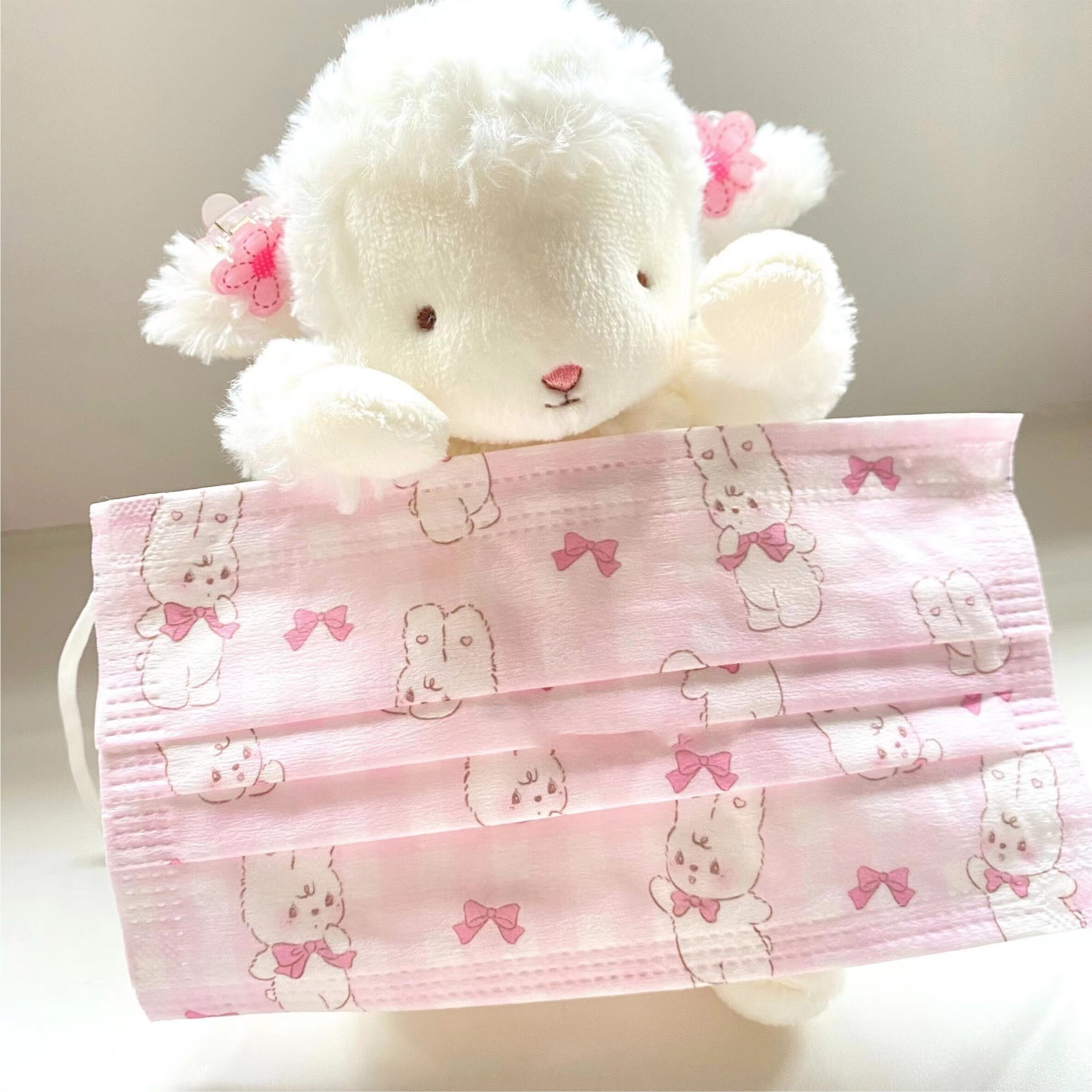 赵露思口罩可爱珍妮兔格子粉色少女心蝴蝶结印花可爱防护透气 珍妮兔