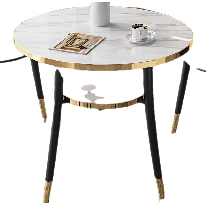煕沐瞳  双层洽谈桌子阳台休闲接待桌现代简约奶茶店餐桌会客80cm小圆桌子 60cm白色大理石纹桌 双层