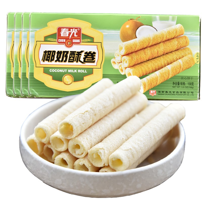 春光(chun guang) 海南特产零食 椰奶酥卷158gx4盒 椰奶夹心饼干奶油