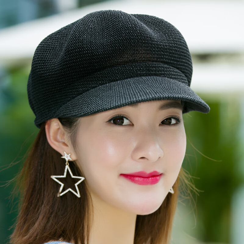 惜她適合短發(fā)戴的帽子女士夏天貝雷出游遮陽帽鴨舌帽八角帽草帽網(wǎng)帽 定型草編-黑色 可調(diào)節(jié)(54-59cm)