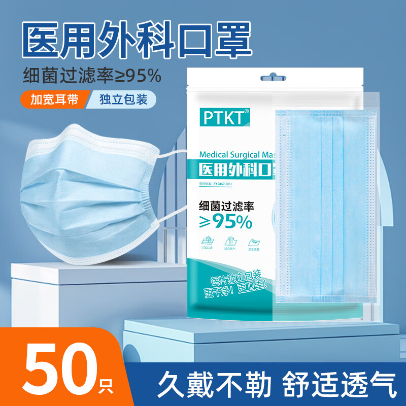 乙流甲流细菌过滤成人口罩医生医护专用 医用外科级【蓝色】50只/1袋