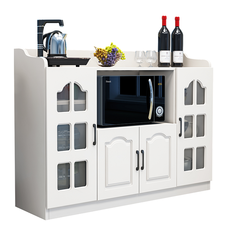 唯旺餐边柜简约现代微波炉柜烤箱柜客厅茶水柜餐边碗柜收纳储物柜欧式 黑胡桃色玻璃门