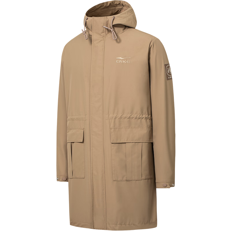 鸿星尔克夹克外套中长款春季立领连帽运动风衣男户外休闲上衣服百搭