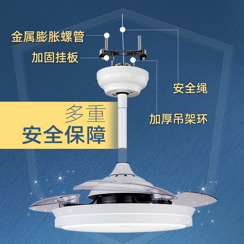 飞利浦(PHILIPS) LED风扇灯餐厅灯吸顶隐形风扇灯卧室灯家用遥控带灯具灯饰白色边框照明24W遥控器主图4