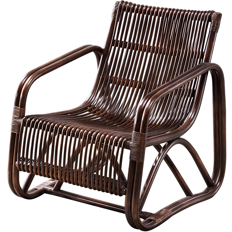 奥莱嘉 藤椅家用天然真藤靠背椅新中式滕条椅子三件套阳台庭院单人腾椅老人椅 黑釉色椅子+坐垫 藤椅