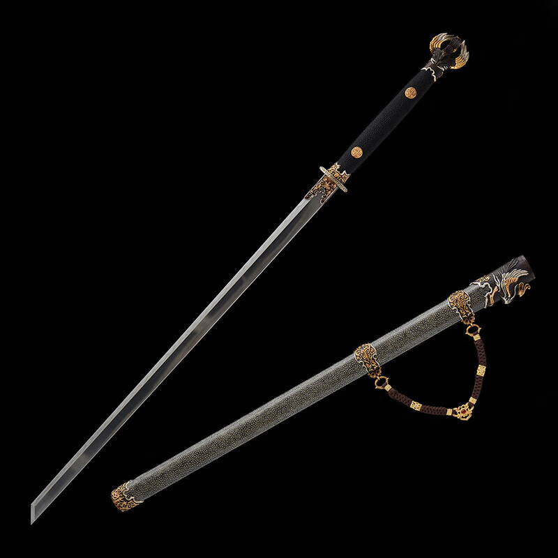 大夏龙雀刀龙泉唐横刀花纹钢烧刃鱼皮鞘铜鎏金银收藏级宝刀未开刃