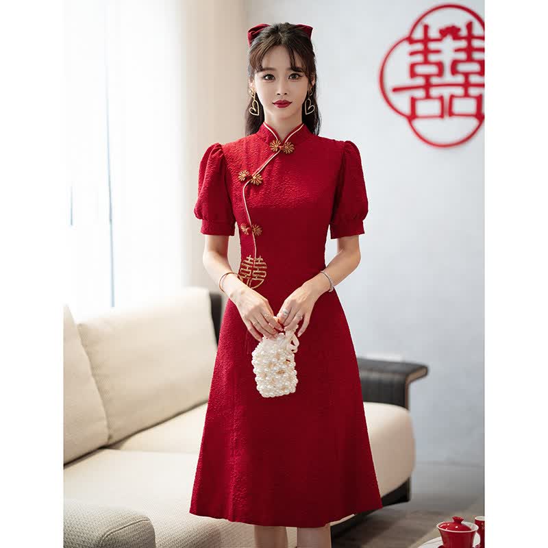 诗婷秀尹 旗袍敬酒服新娘夏季小个子结婚订婚回门礼服连衣裙中式酒红色 XS22037酒红色 XL属于什么档次？