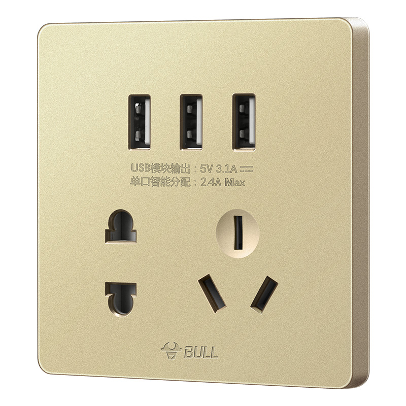 公牛(BULL) 开关插座 G12系列 五孔带3位USB接口插座86型暗装面板插座G12E536 香槟金