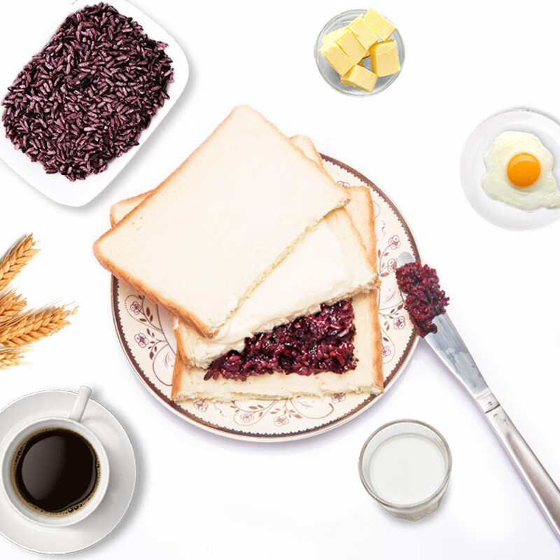 紫米面包黑米夹心奶酪切片吐司营养早餐下午茶甜点三明治整箱 紫米夹心面包（5袋装共500g）