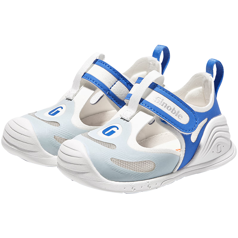 Ginoble 基诺浦 步前鞋夏季凉鞋2023年新款8-18个月婴儿童鞋宝宝关键机能鞋GB2089 帆船蓝/浅蓝/白色 110码_鞋内长12.0厘米