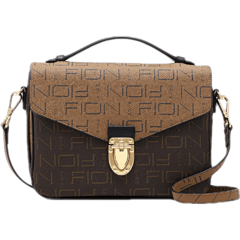 菲安妮fion信封锁扣单肩包新款时尚邮差包手提小方包斜挎包啡焦糖色实